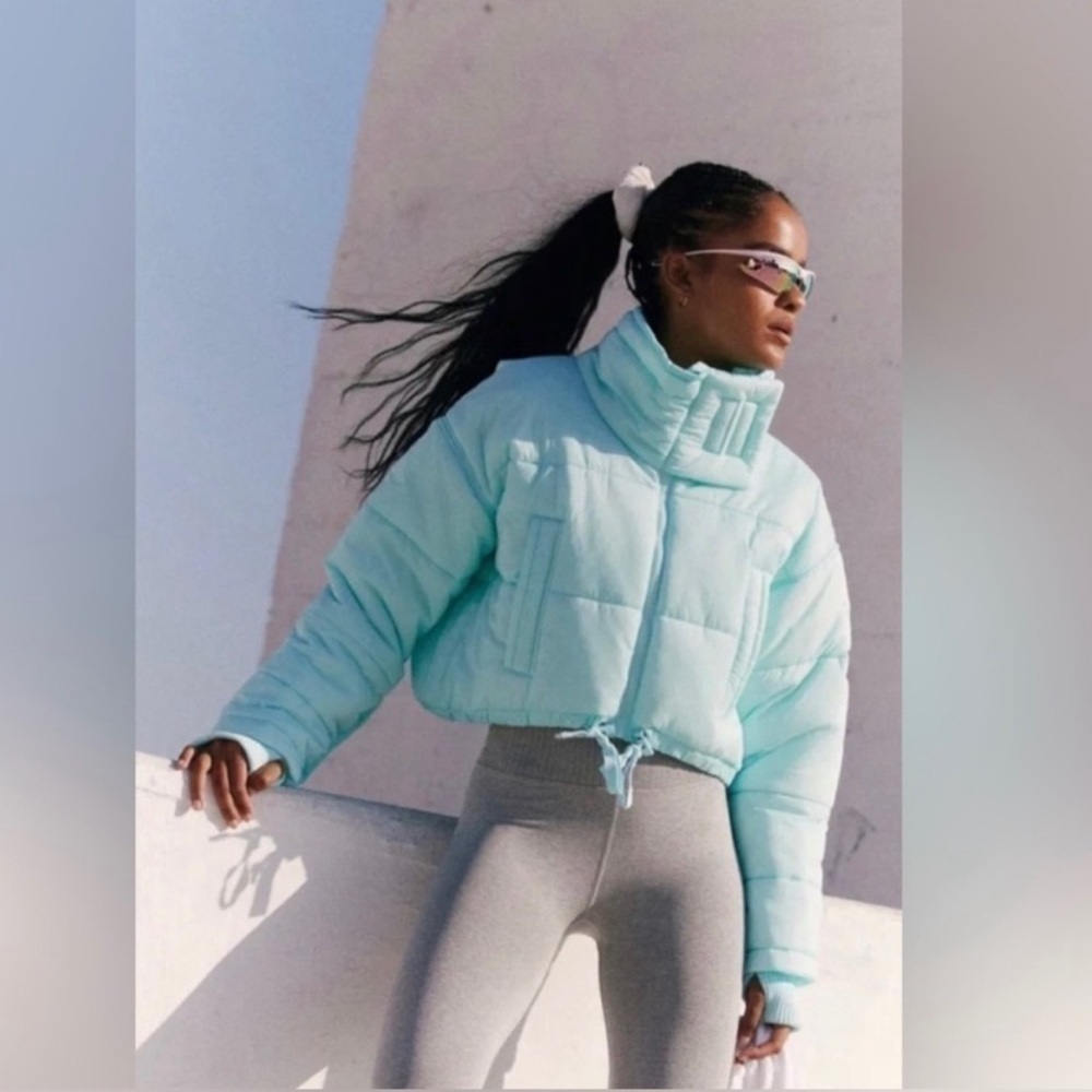 Free People Mint Puff Crop Puffer Jacket
